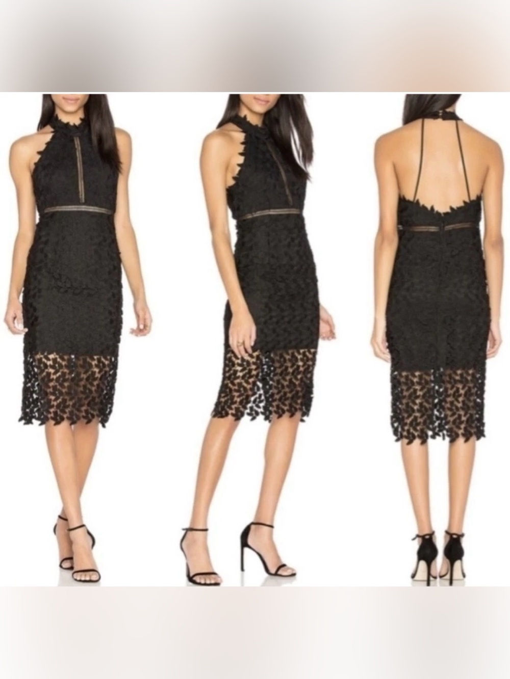 NWOT Bardot “Gemma”  Black Lace Halter Lace Sheath Dress Sz 4/XS